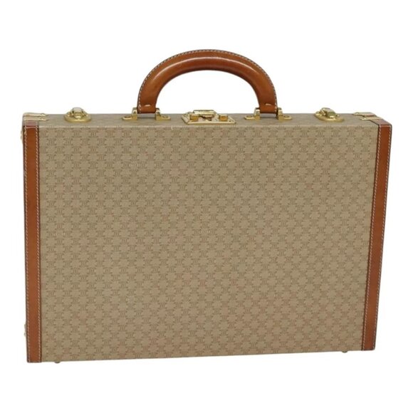 CELINE Macadam Canvas Attache Case Beige Brown Gold Auth 88818 - Picture 1 of 16